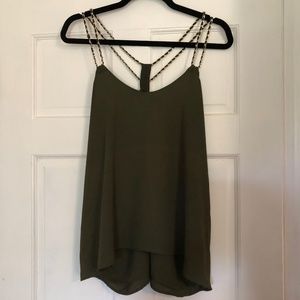 Olive Green Chain Strap Racerback Blouse